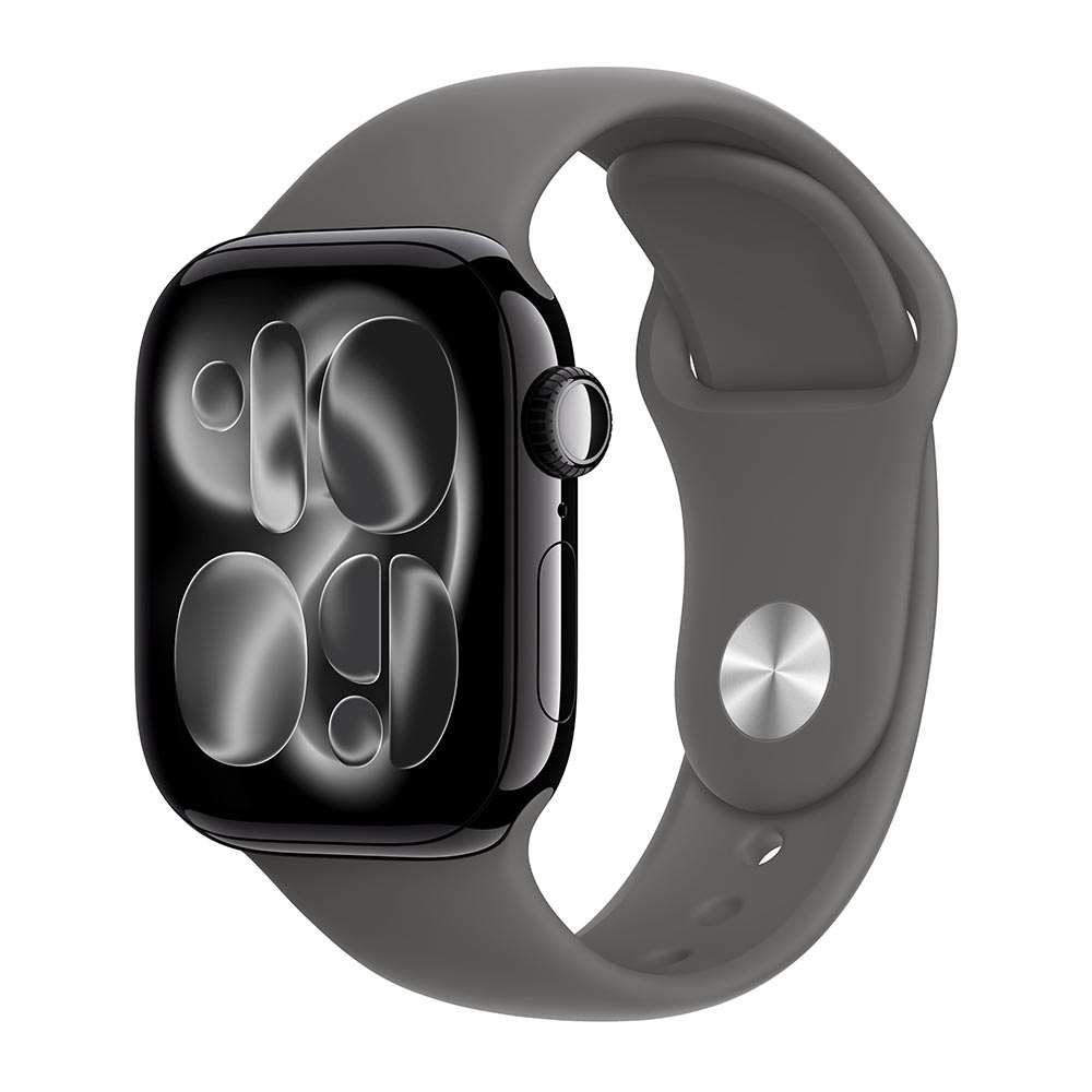 Apple Watch Series 11, 42 mm, Jet Black Aluminum Stone Gray Sport Band M/L